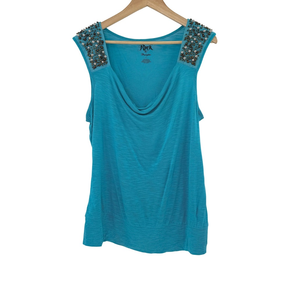 Rock 47 by Wrangler Turquoise Embellished‎ Shoulder Sleeveless Top